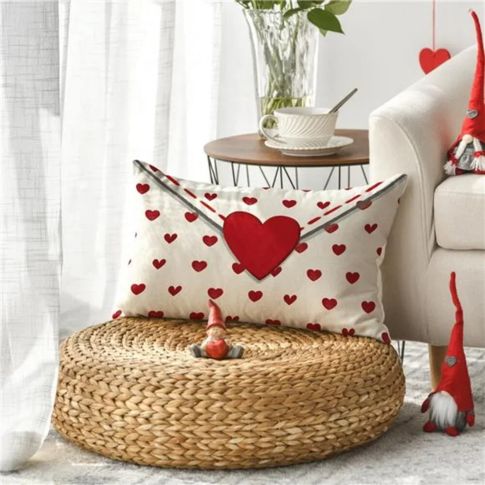 Lovely Valentine's Day Envelope Throw Pillow Cover, 12 x 20 Inch Red